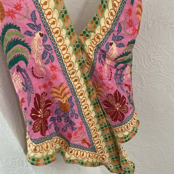 FARM RIO Women's Pink Fruits Queen Scarf Lenzing Ecovero Viscose Blouse Size L - Picture 5 of 9